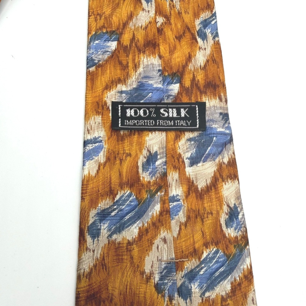 Ferrell‎ Reed Silk Necktie Mens OS Gold Blue Abstract Ikat Italy USA - Picture 3 of 7